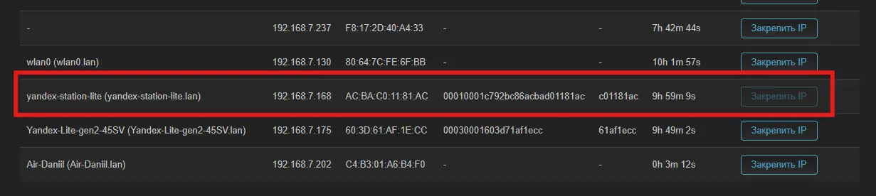Устройство с закреплённым IP-адресом